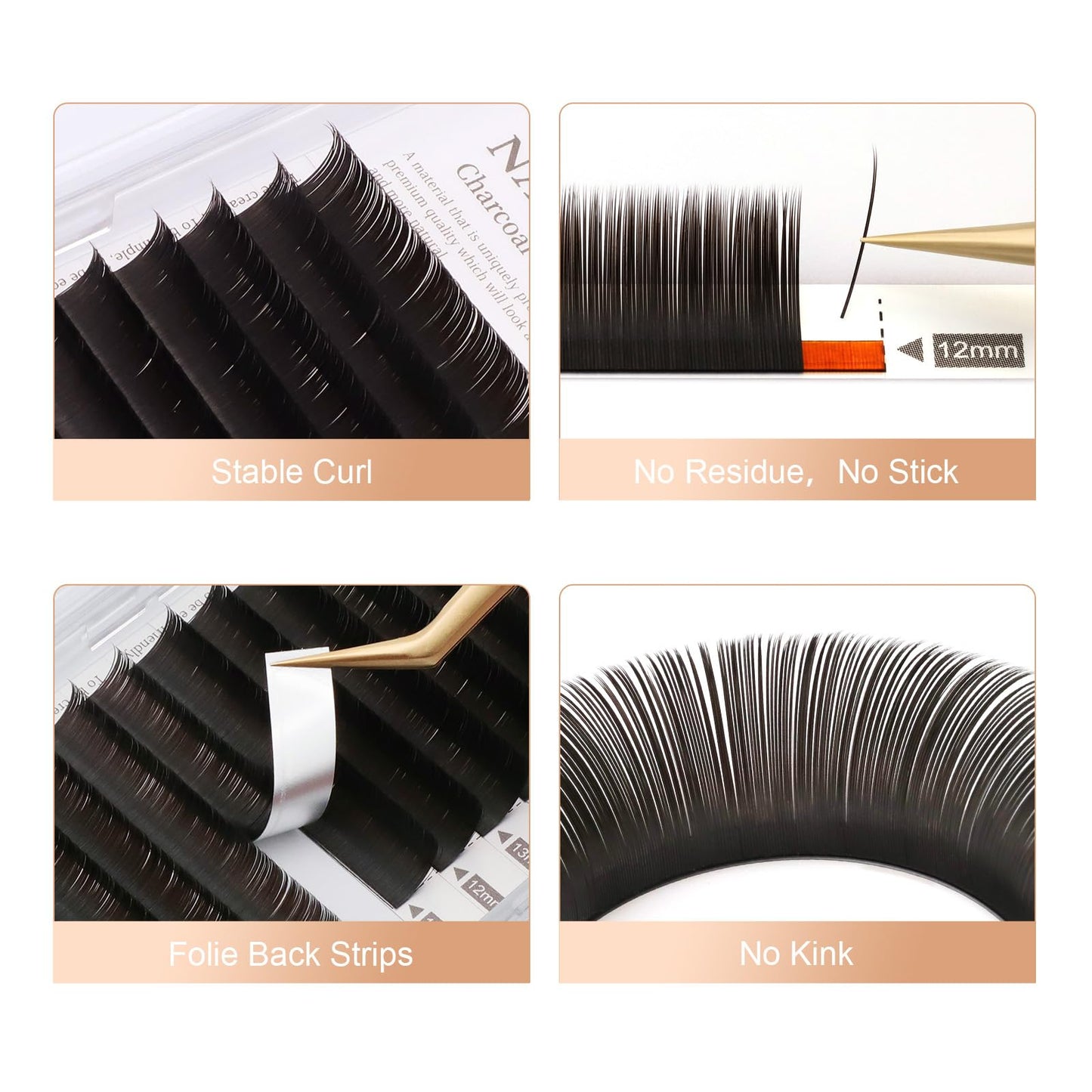 NAGARAKU Double Tips Flat Ellipse Eyelash Extensions Supplies 0.20 C curl 8-12mm Mix Natural Charcoal Color Faux Mink Super Soft Split Tips Individual Lashes