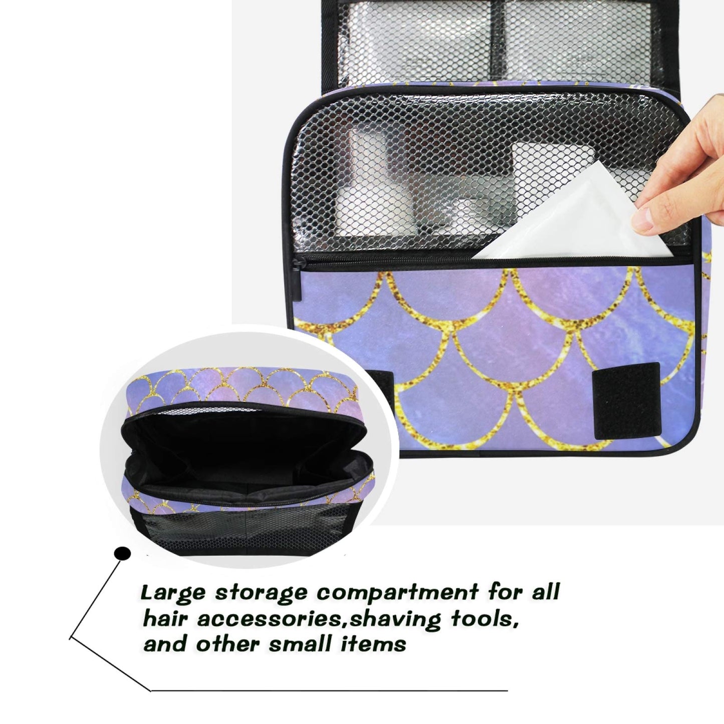 Hanging Travel Toiletry Bag Kit Makeup Case Cosmetics Organizer for Men Women (Mermaid Scale)