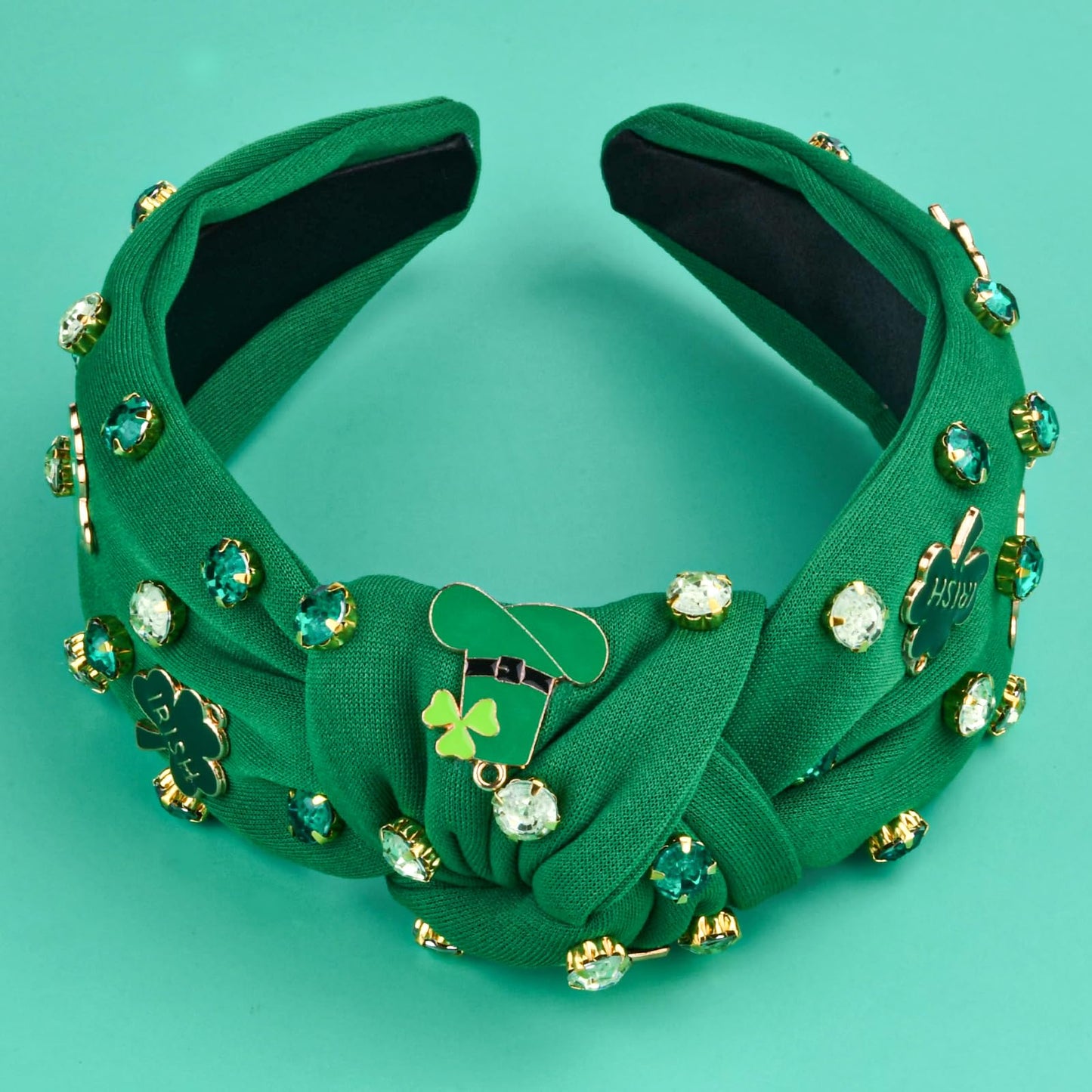 ABONDEVER St.Patrick's Day Headbands for Women Green Rhinestone Beaded Headband Crystal Jeweled Shamrock Top Knot Headband Irish St Patricks Day Hairband Accessories Gifts (Green-A)