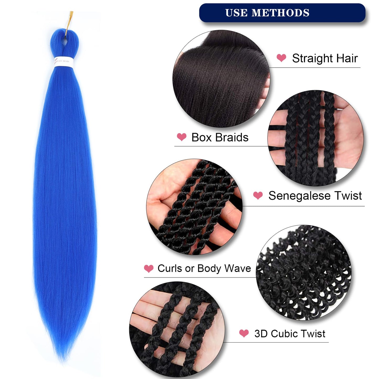 Braiding Hair Pre Stretched - 26 Inch Pre Stretched Braiding Hair Blue Braiding Hair Soft Yaki Texture 3 Packs Crochet Hair Extensions Braids for Black Women (26 Inch(3Packs), Azure Blue)