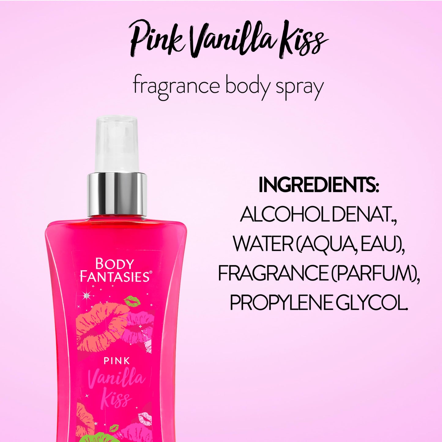 BODY FANTASIES SIGNATURE Fragrance Body Spray, Pink Vanilla Kiss Fantasy, 8 Fluid Ounce (BF44)