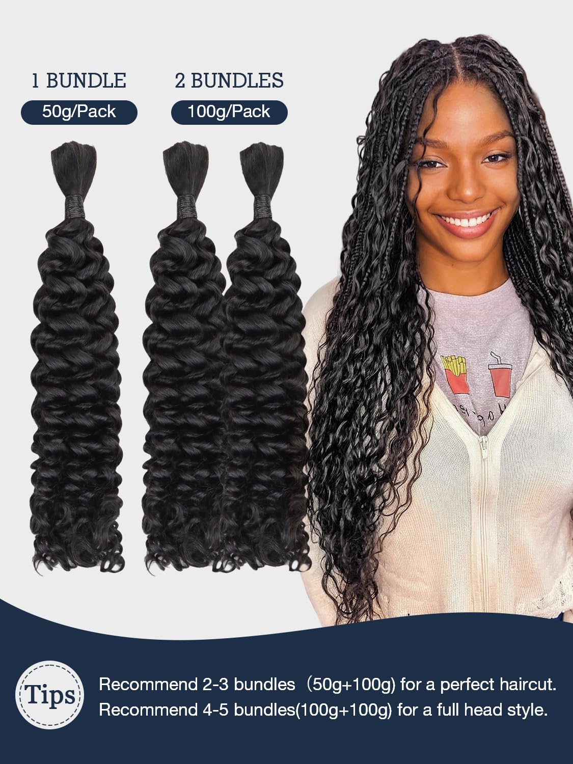 Water Wave Bulk Human Hair for Braiding Human Hair Braiding Hair, 100g 2 Bundles/Pack 16 Inch Natural Black, Human Hair for Boho Knotless Braids Bohemian Hair for Braiding Human Hair