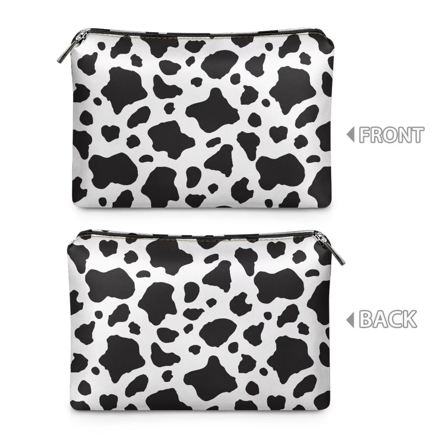 ELEDIZI Cow Print Makeup Bag for Purse Cute Makeup Pouch Aesthetic Black and White Skincare Bag Leather Clutch Bags for Women Waterproof Cosmetic Pouch Portable Makeup Brush Storage Birthday Gifts