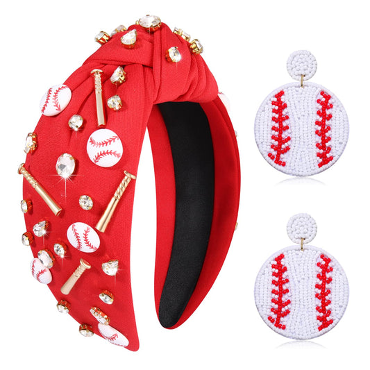 Baseball Headbands for Women Baseball Accesseories Outfits Crystal Baseball Charm Knotted Headband Game Day Wide Top Knot Headband Sports Baseball Mom Gifts