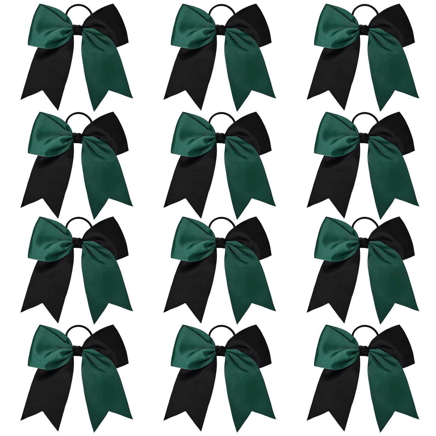 12 PCS 8" Large Cheer Bows Black Green Girl Hair Bows Cheerleading Softball Bow Hair Ties Hair Accessories for cheerleaders football Competition Sports