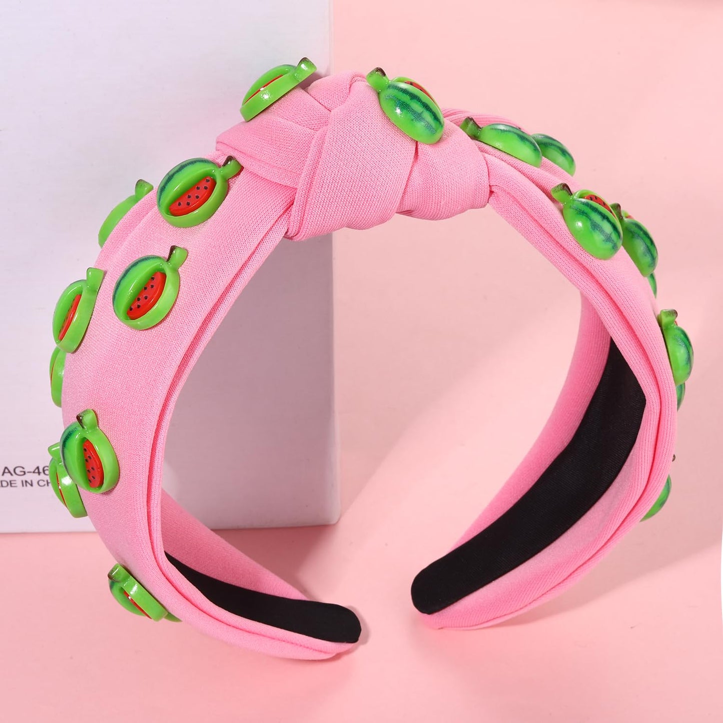 VOGUEKNOCK Fruit Headbands for Women Girls Tropical Watermelon Knotted Headband Summer Beach Headwear Hair Accessories(Watermelon-Pink)