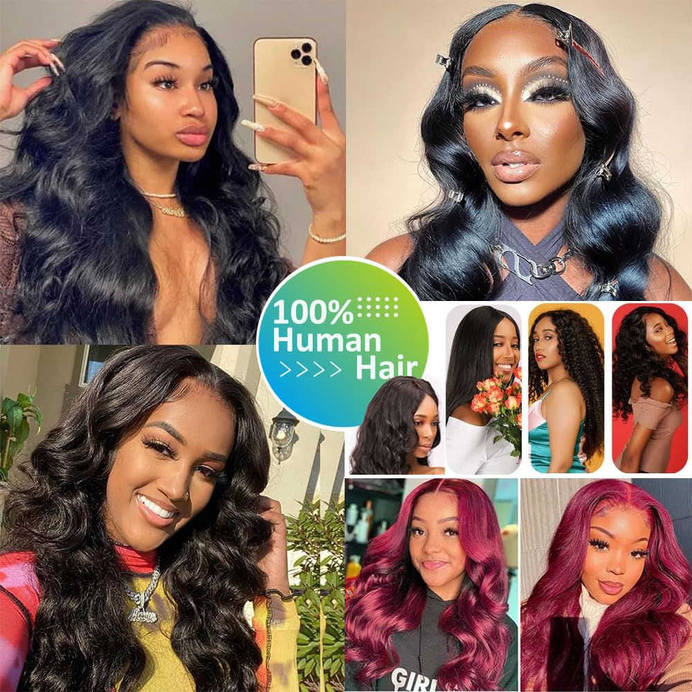 AnJudyReid 12A Body Wave Bundles Human Hair 16Inch 1 Bundle Human Hair 100% Unprocessed Brazilian Virgin Hair Double Weft Single Body Wave Human Hair Bundles Deals Hair Extensions Natural Black