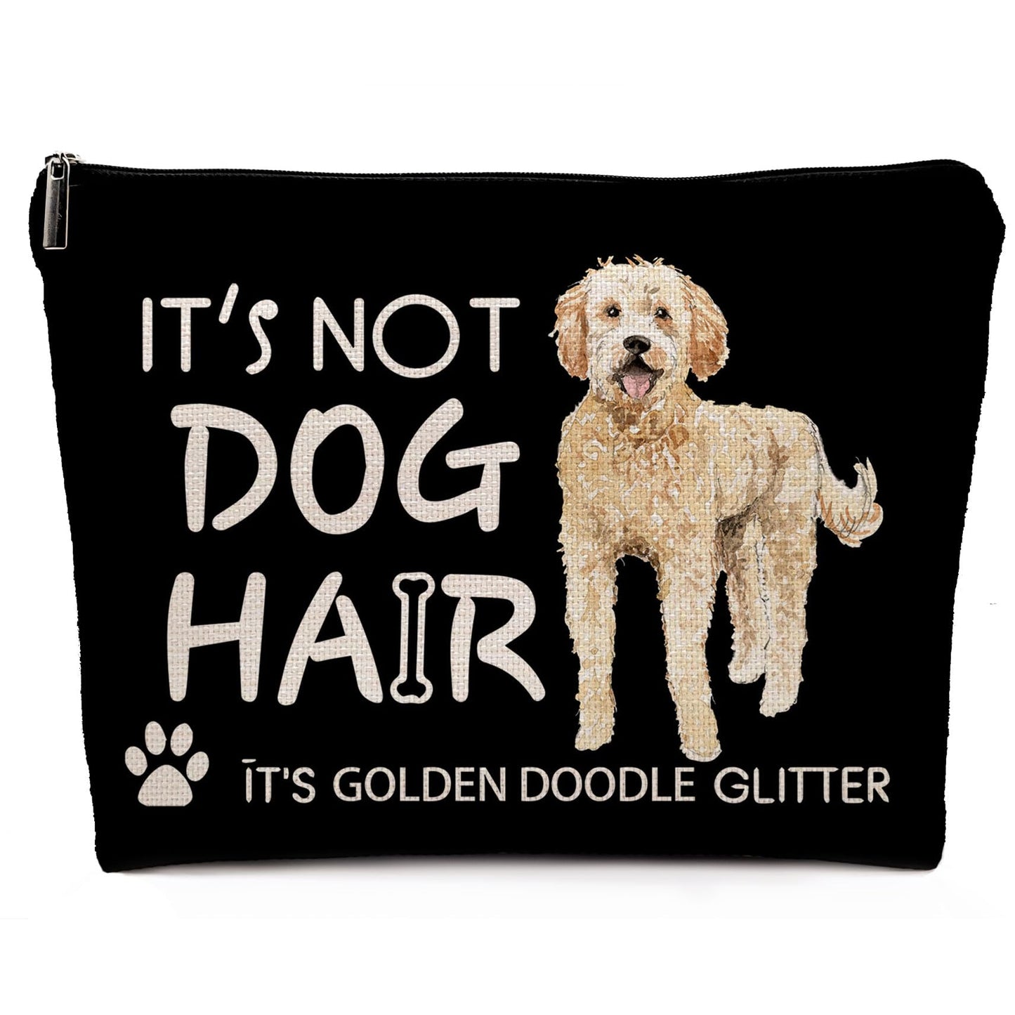 Dwept It's Not Dog Hair It's Golden Doodle Glitter Cosmetic Bag, Funny Dog Makeup Bag Zipper Cosmetic Pouch Bag Travel Linen Makeup Organizer, Dog Themed Gifts for Dog Lovers Women Girls