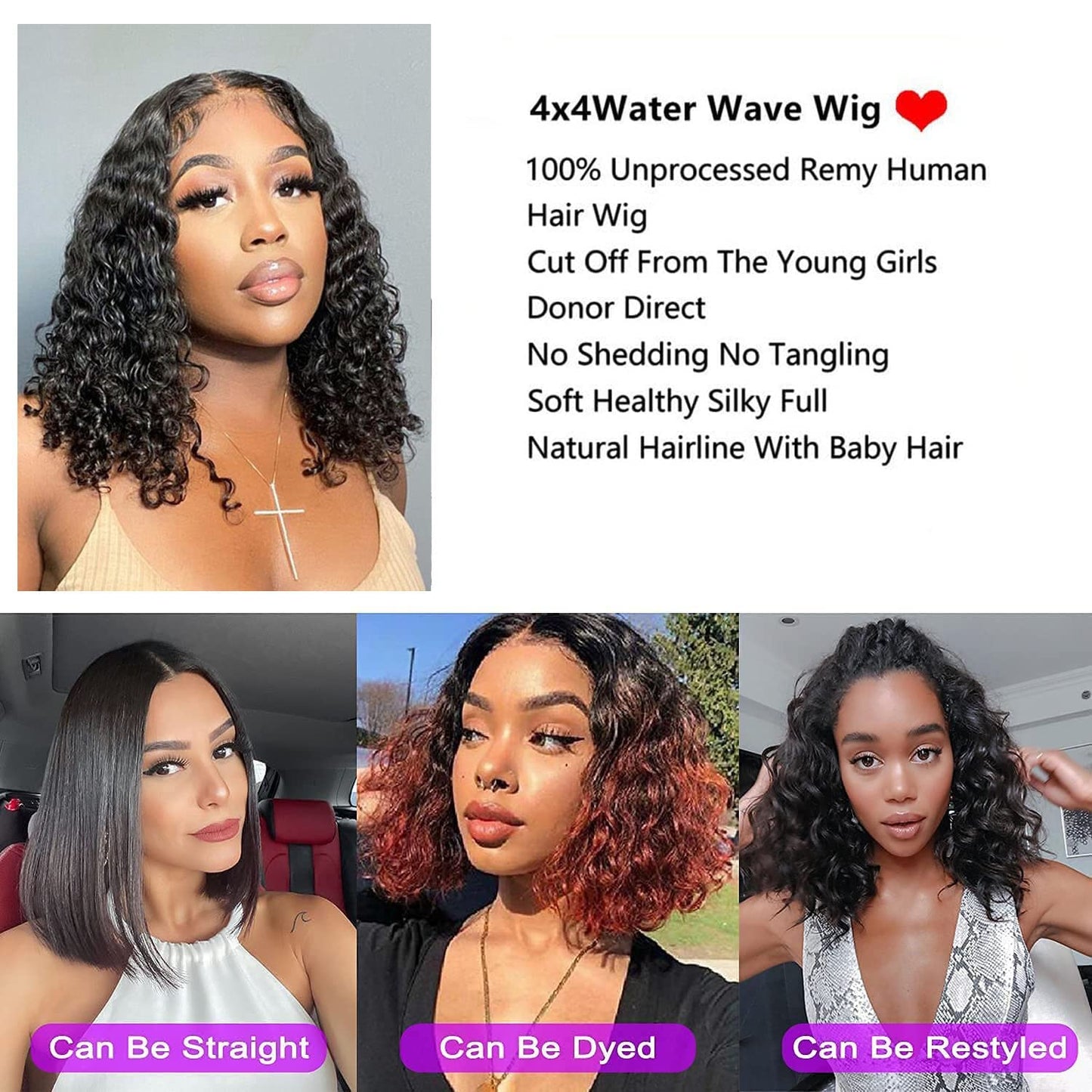 UMEGIRL Short Curly Lace Closure Bob Wigs Human Hair 150% Density Water Wig Wet and Wavy Wigs for Black Women 4x4 Curly Bob Wigs Human Hair Natural Color 16inch