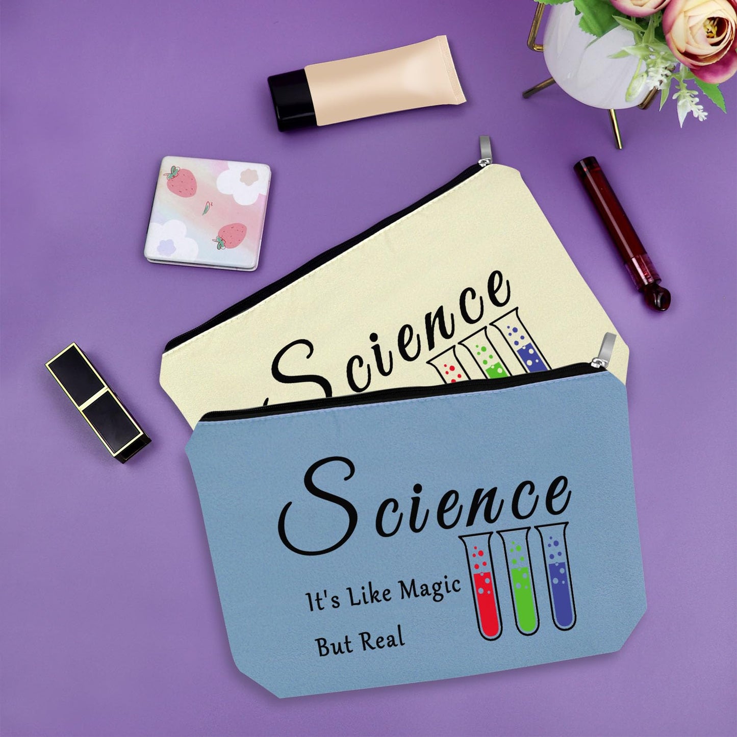 Sazuwu 2PCS Scientist Gifts for Women Makeup Bag Science Lovers Gifts Ideas Science Themed Gifts for Children Cosmetic Bag Science Teacher Gifts for Adults Birthday Christmas Gifts Travel Pouch