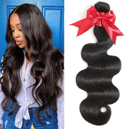 10A Brazilian Body Wave 28 Inch (Pack of 1) Bundles Human Hair 1 Bundle 100% Unprocessed Virgin Remy Hair Body Wave Single Bundles Human Hair Weave Bundles Natural Black