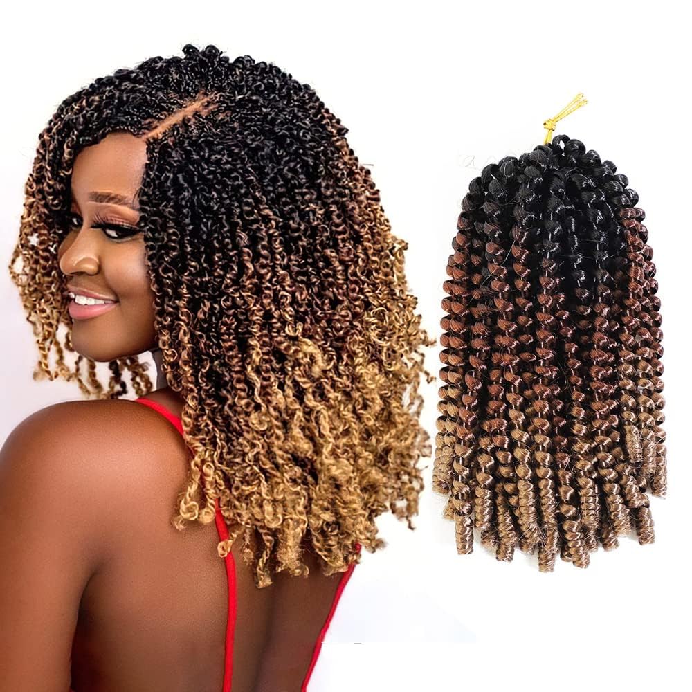 Spring Twist Hair Spring Twist Crochet Hair Spring Twist Braiding Hair 6 Packs 90strands For Passion Twist Butterfly Locs Crochet Braids Hair Synthetic Braiding Hair Extensions (12inches, T1B/30/27)