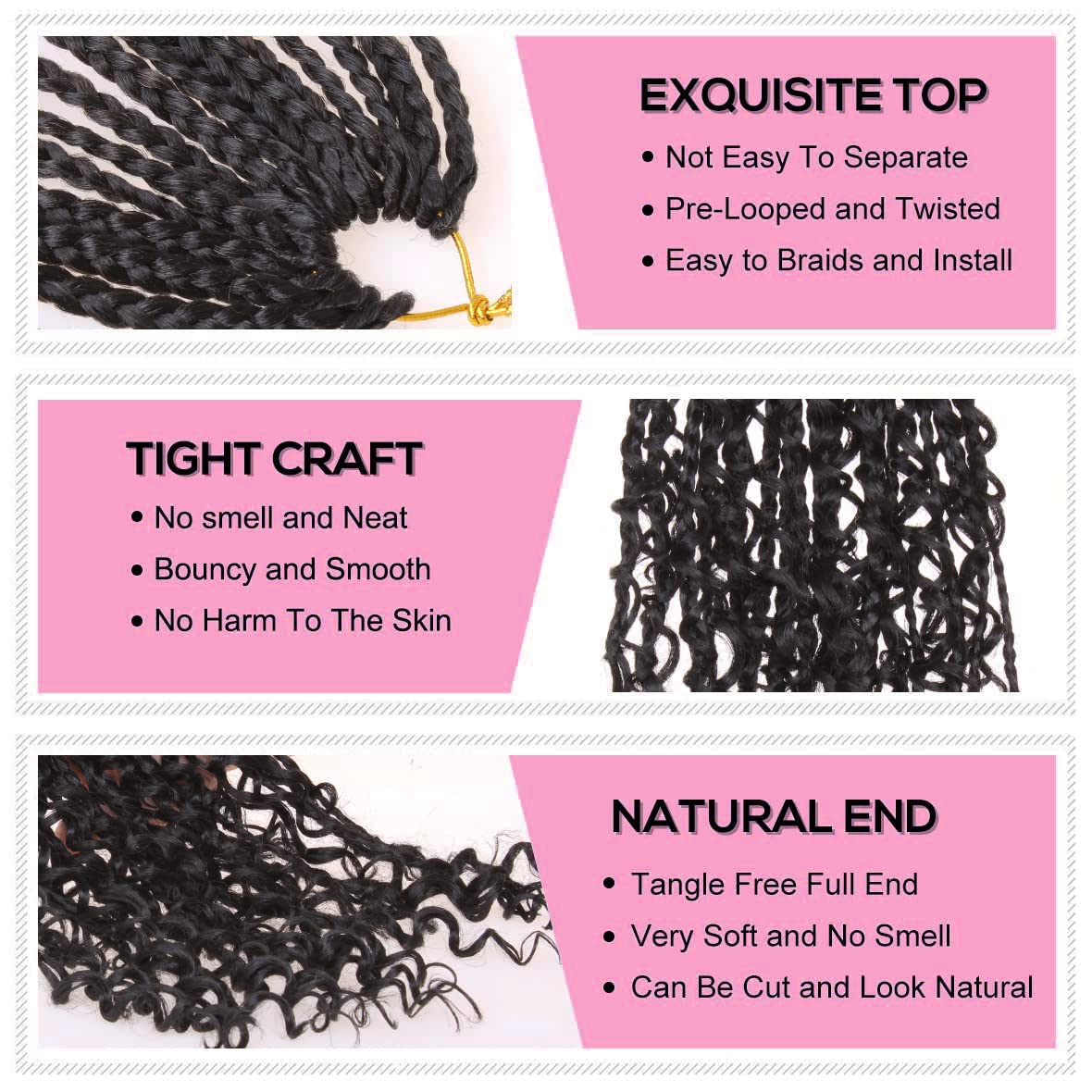 COOKOO 22 Inch Goddess Box Braids Crochet Hair for Women 8 Packs Synthetic Hippie Pre Looped Bohemian Boho Box Braids With Curly Ends Twist Braiding Hair 1B#