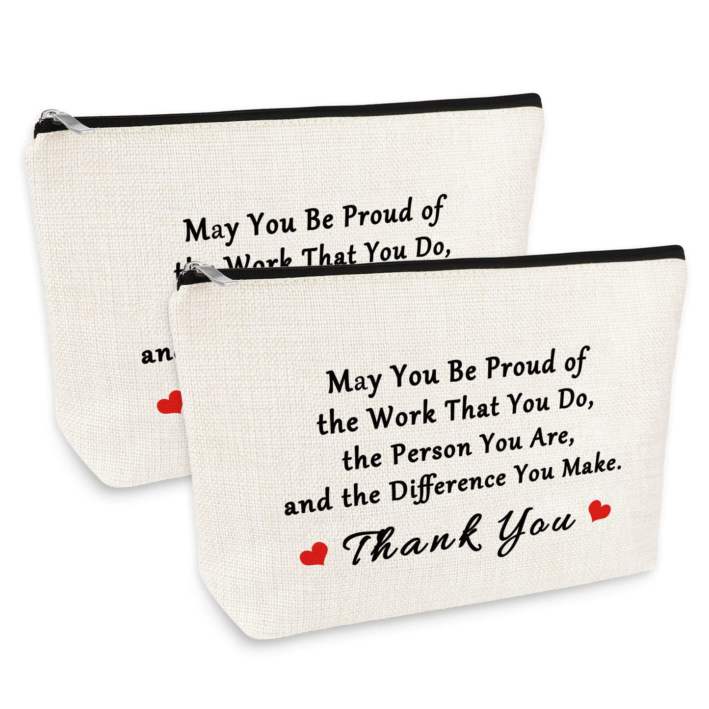 2 Pcs Thank You Gift Makeup Bag for Women Inspirational Gift for Employee Volunteer Social Worker Nurse Teacher Appreciation Gifts Thanksgiving Graduation Christmas Gift Cosmetic Bag Travel Pouch