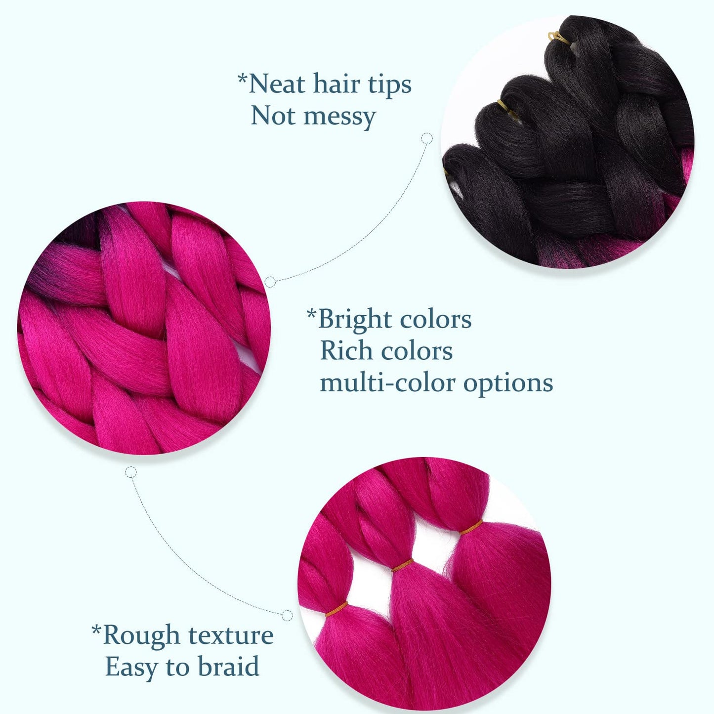 MAYSA Hot Pink Ombre Braiding Hair Extensions Pre stretched Braiding Hair 24 Inch 6Packs Soft Synthetic Braiding Hair Extensions #Black-Hot Pink