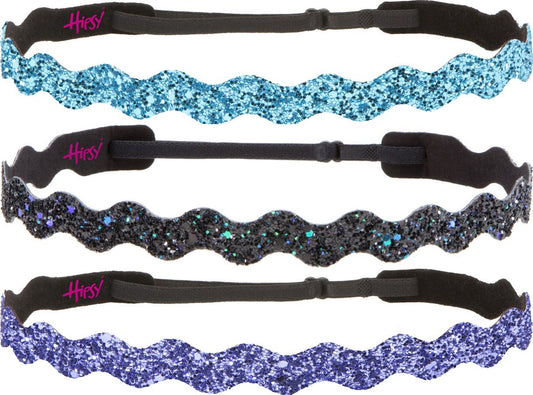 Hipsy Girl's Adjustable NO SLIP Bling Glitter Wave Headband Gift Packs (Wave Purple/Peacock/Teal 3pk)