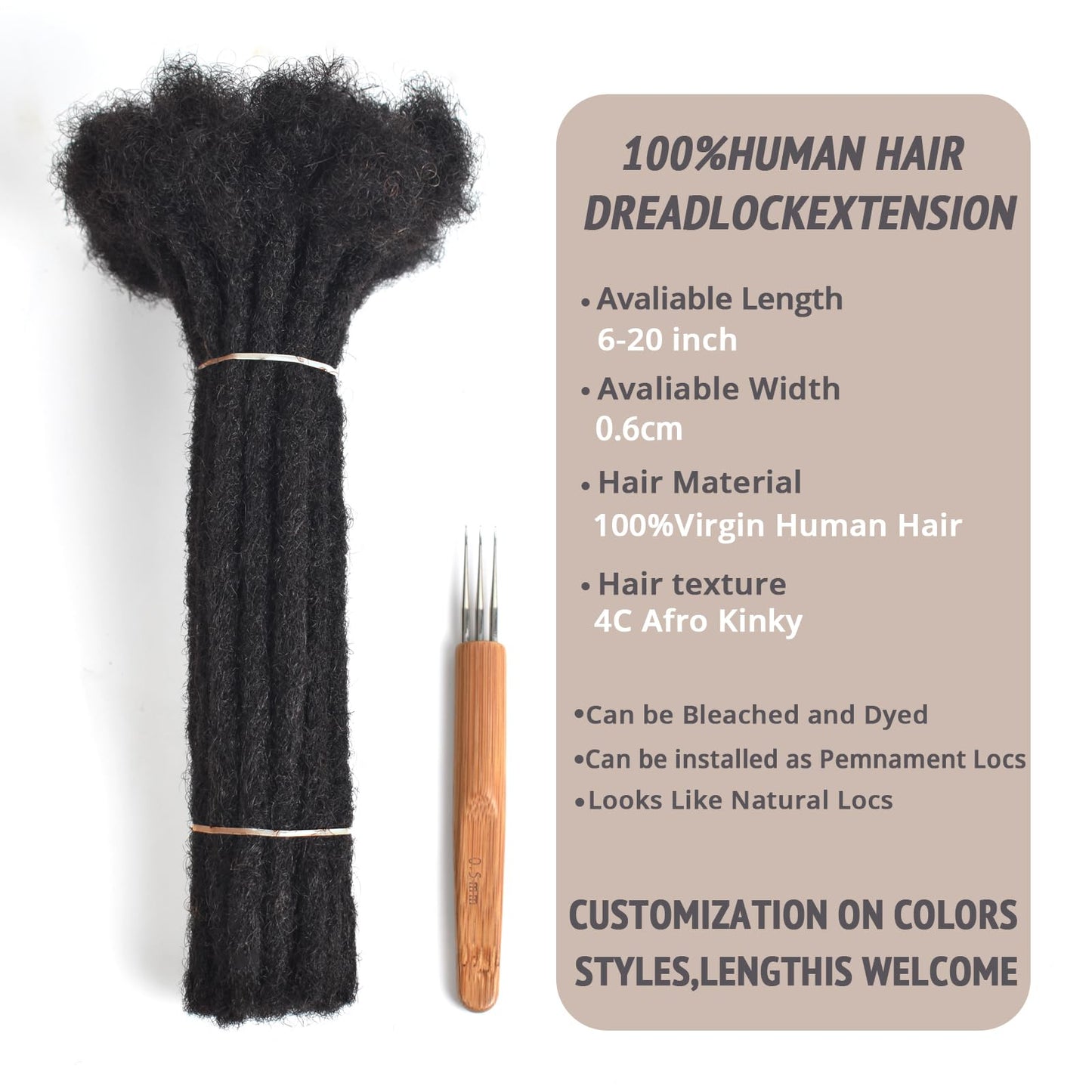 FREESHOW 0.4cm and 0.6 0.8cm Thickness Options 6-18 Inch 65 Strands 100% Human Hair Full Hand-made Permanent Locs Extensions Bundles Can Be Dyed and Bleached for Men/Women Real Dreadlock Extensions