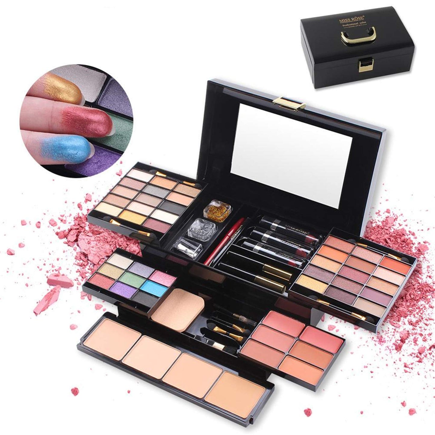 FantasyDay 54 Colors All in one Makeup Gift Set Holiday Birthday Beauty Cosmetic Essential Starter Bundle Include 39 Eyeshadow Palette, 6 Blush, 6 Sponge Stick, 4 Compact Powder, 3 Lipstick, Eyeliner