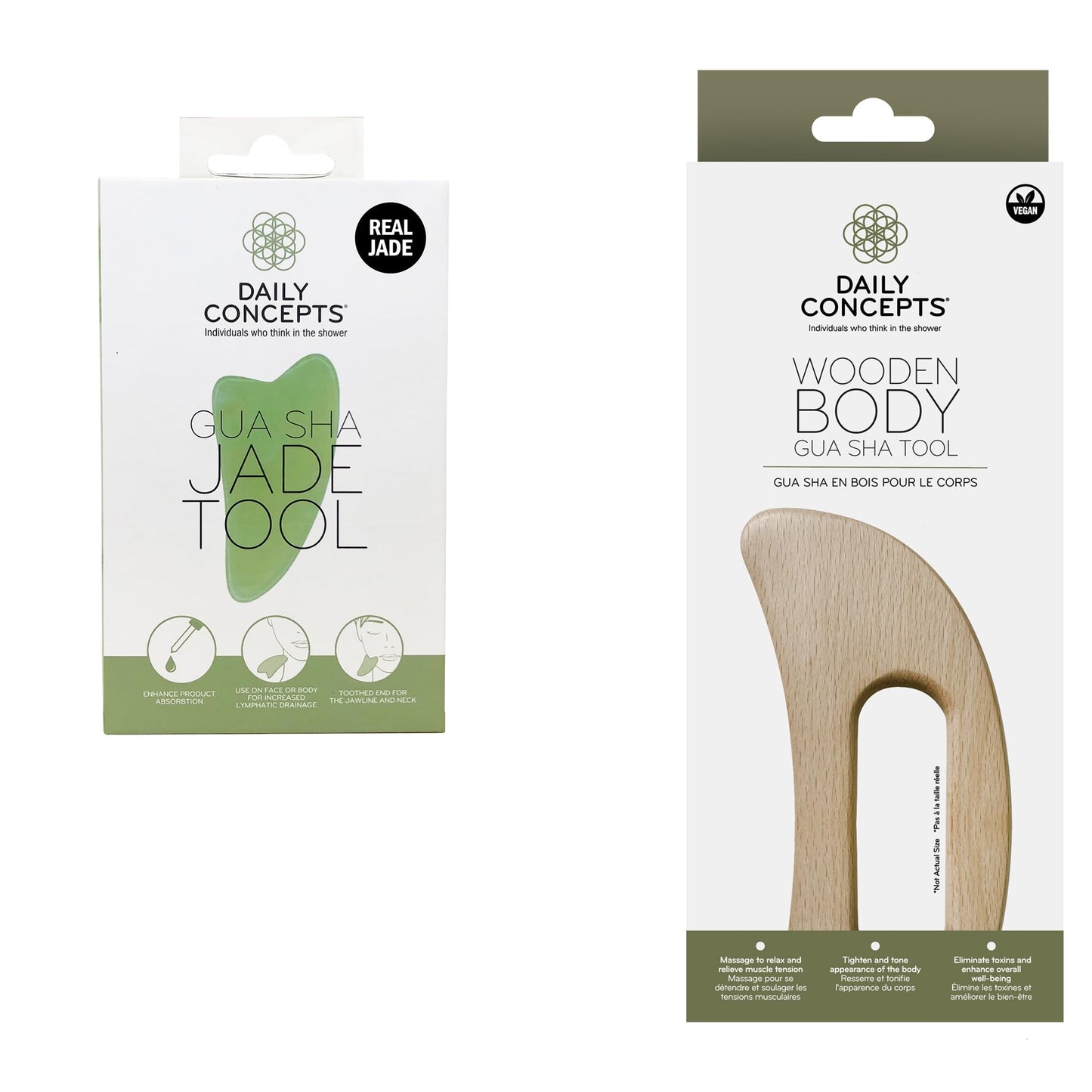 DAILY CONCEPTS Gua Sha Essentials: Gua Sha Jade Facial Tool + Wooden Body Gua Sha Tool