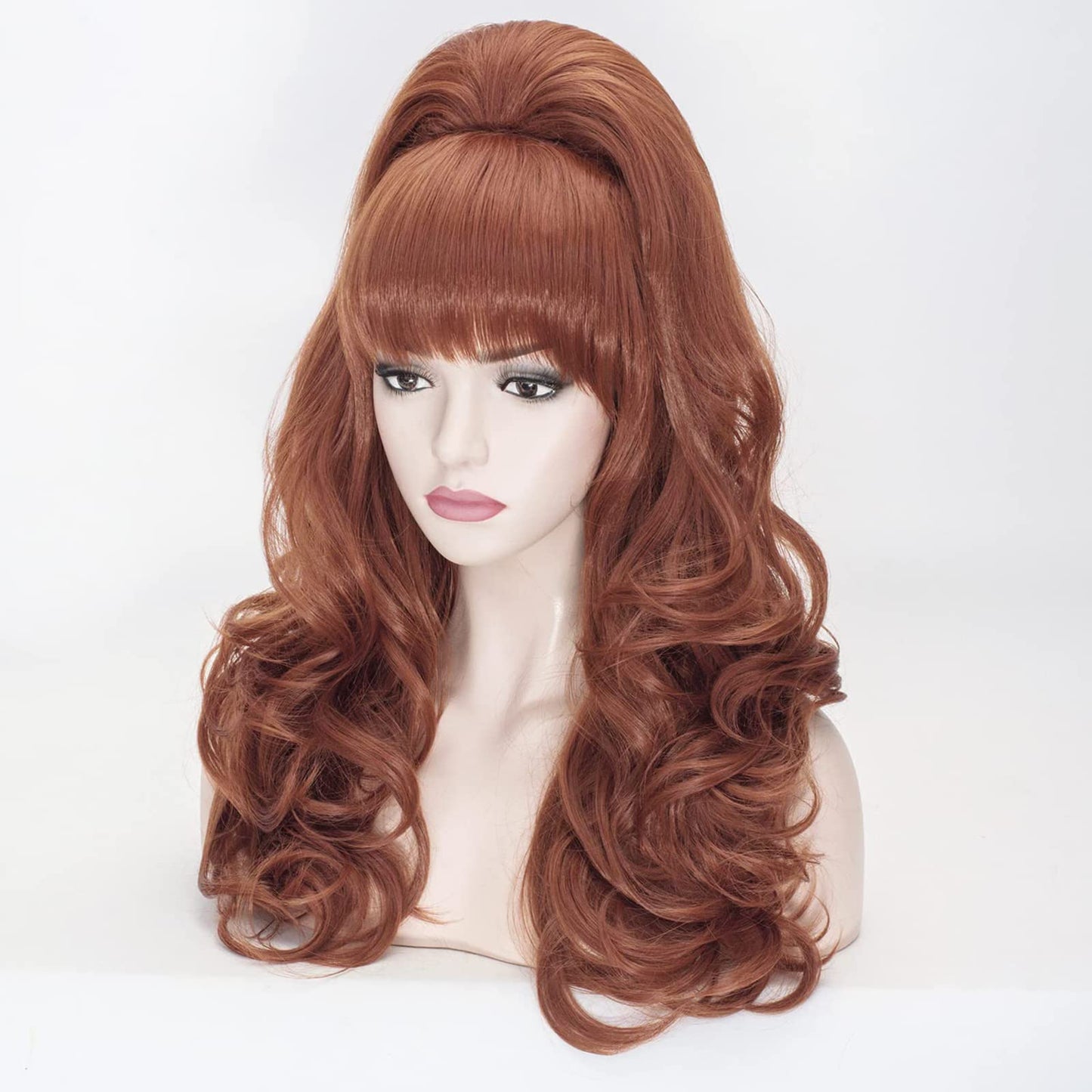 Probeauty Long Wavy Auburn Copper Bouffant Beehive Wigs Big Curly Wave Retro Wigs for Women 70s 80s Costume 23 Inch