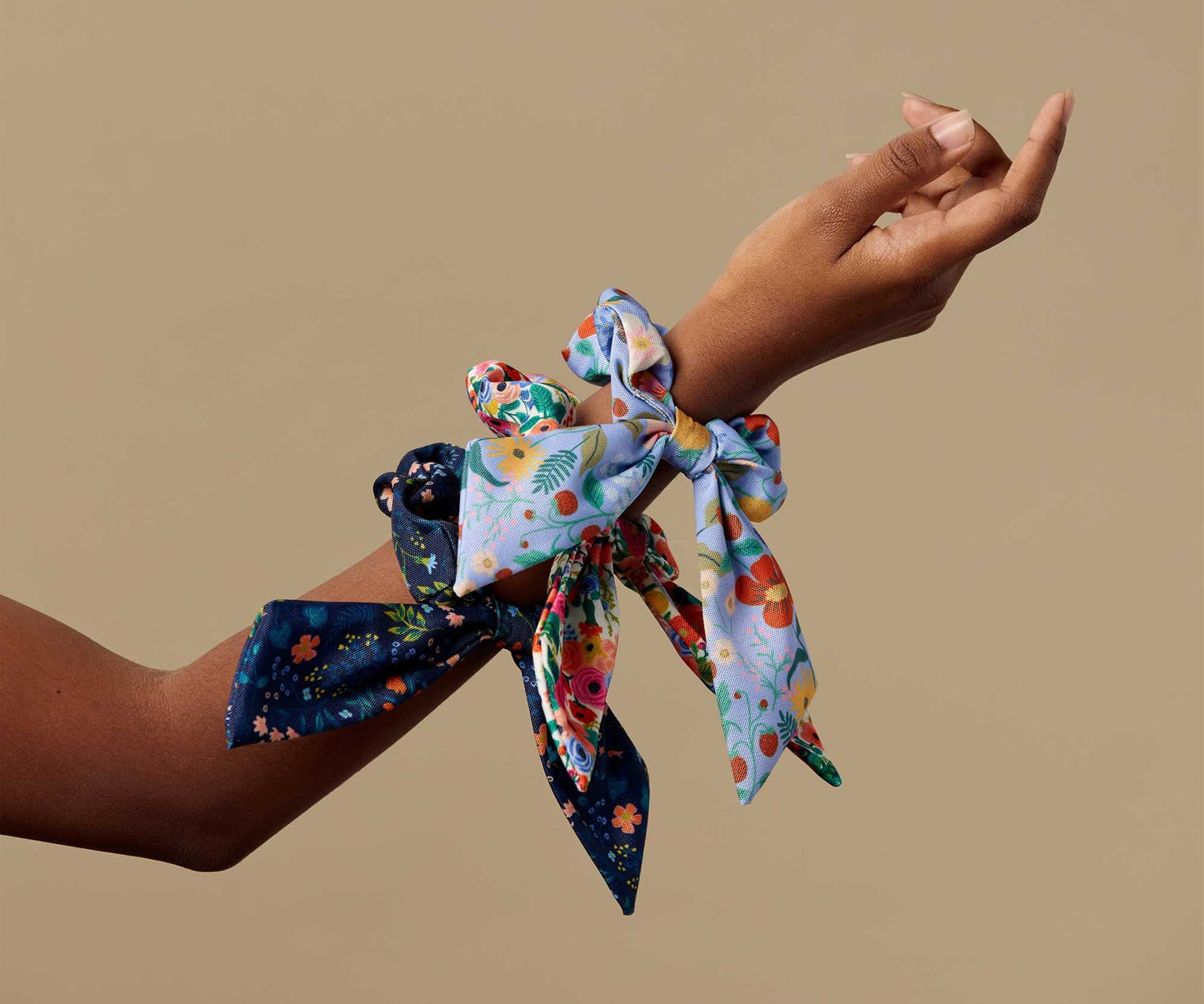 RIFLE PAPER CO. Lottie Scrunchie | Silky Floral Scarf Tie For Hair. (3.5" Soft Elastic Band), Ponytail Holder or Wrist Accessory. Perfect for Mom, Daughter or Friend