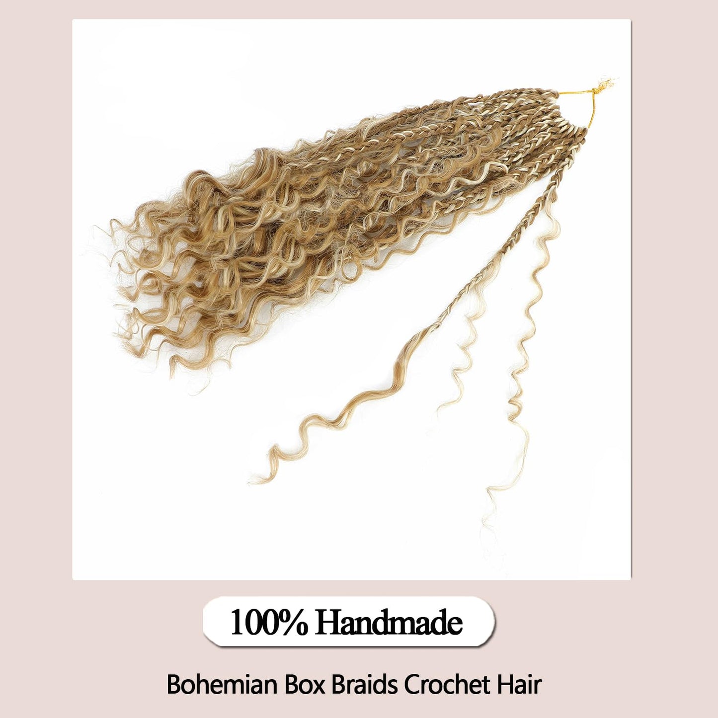 Coolbeeza Box Braids Crochet Hair 8 Packs with Curly Ends Goddess Box Braids Bohe Crochet Braids Soft Net Synthetic Pre-Looped Hair Extensions for Women Kids 27/613 8 Pack-128 strand