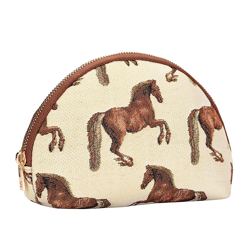 Signare Tapestry Cosmetic Bag Toiletry Makeup Bag for Women With Running Horse Design (COSM-RHOR)