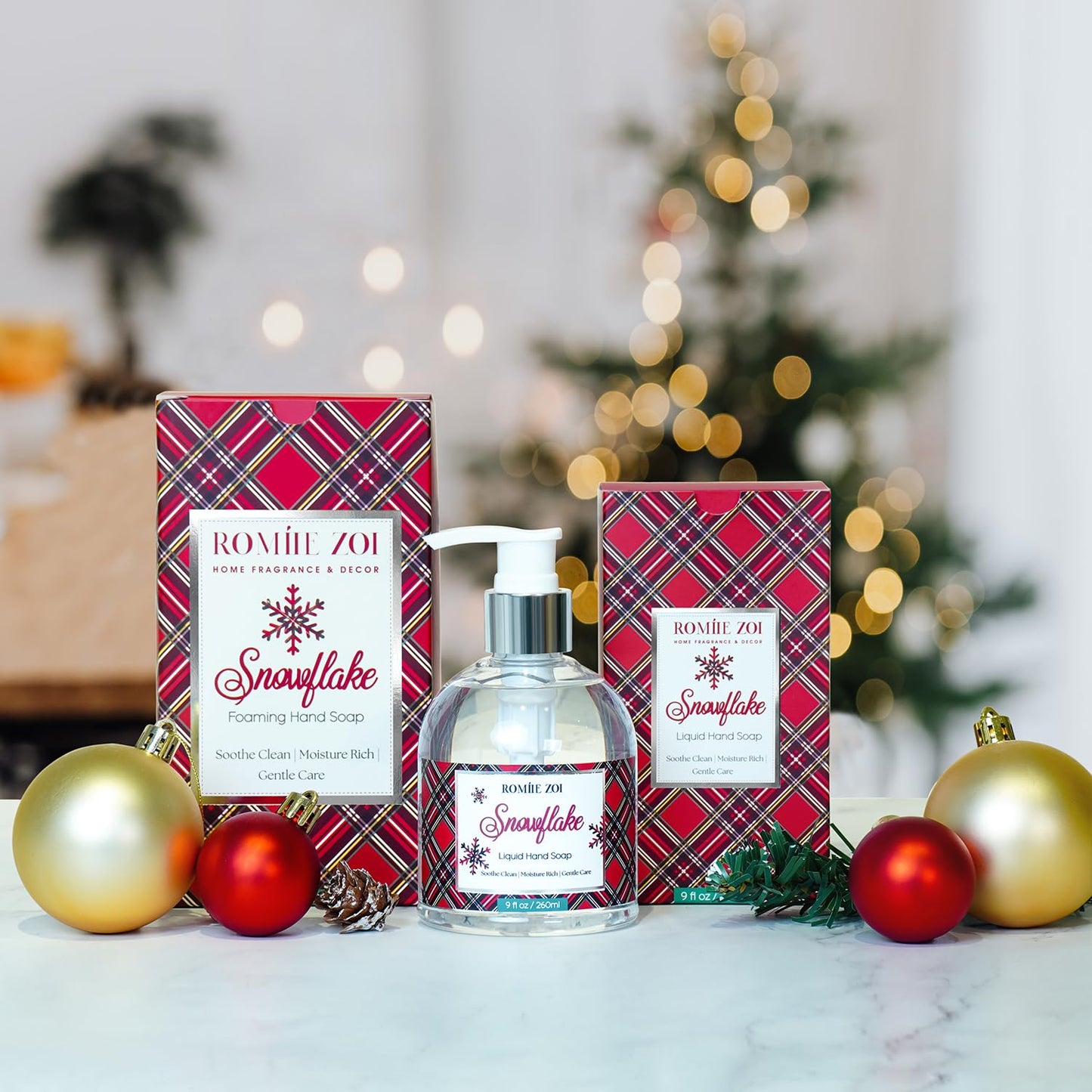 ROMIIE ZOI Christmas Liquid Hand Soap with Gift Box - Scottish Tartan, Infused with Winter Pine Aroma - 260ml/ 9 fl.oz