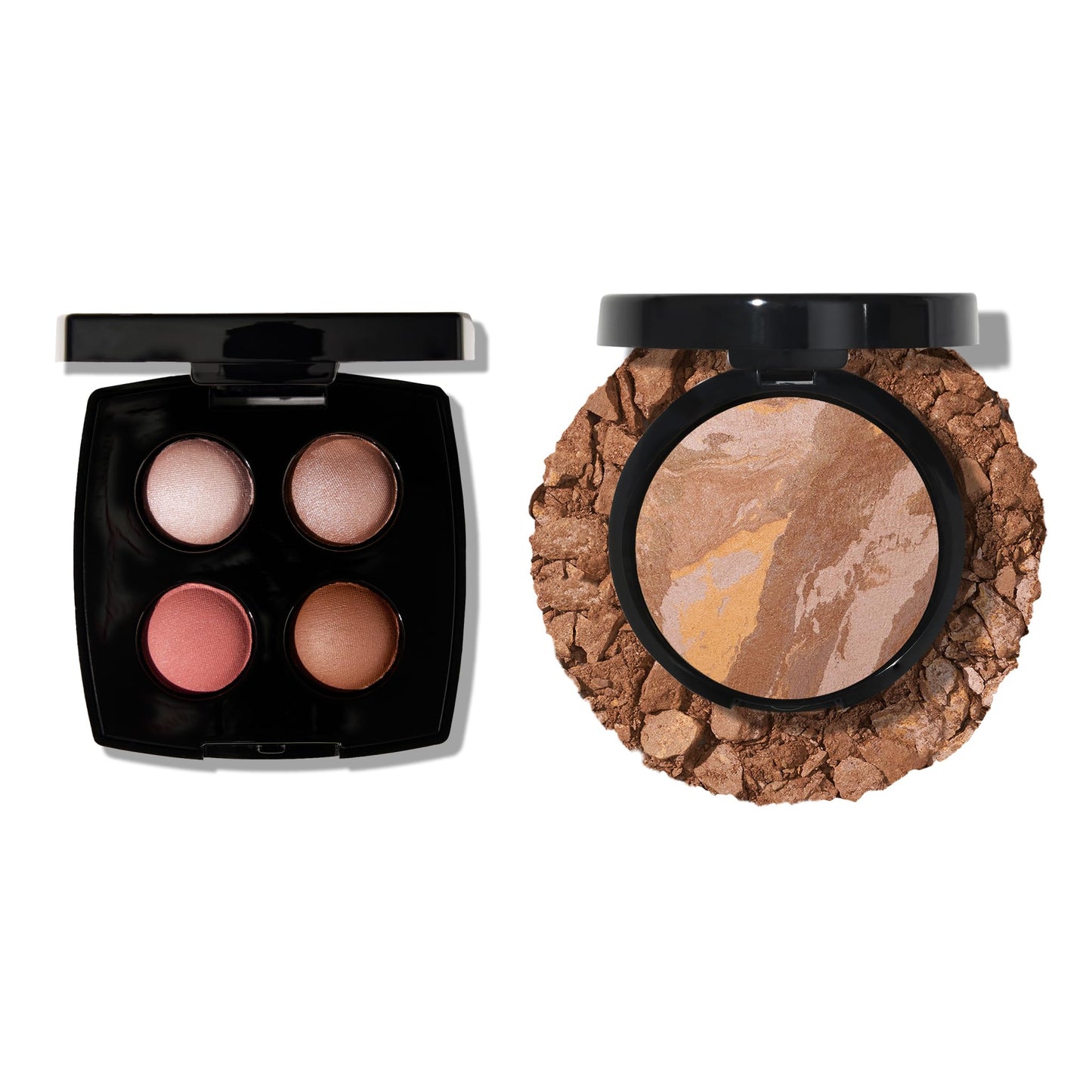 LAURA GELLER NEW YORK Baked Balance-n-Brighten Powder Foundation, Tan + Baked Eyeshadow Quad, Pink Buttercream