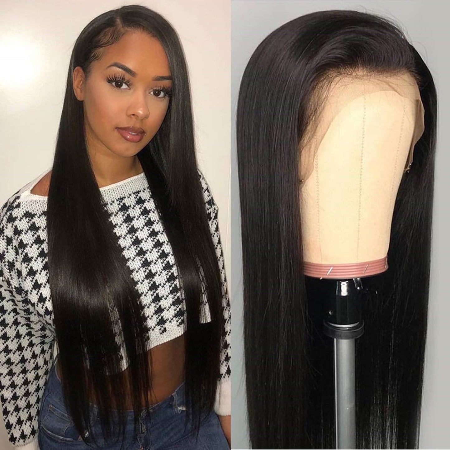 Life Diaries No Tangle Glueless Lace Front Wigs 130% Density Long Nature Straight Wig Pre Plucked Natural Color Brazilian Virgin Human Hair Wigs for All Skin Women 16 Inch