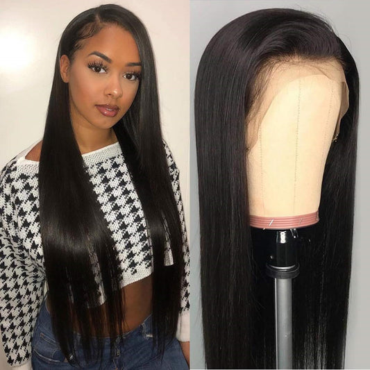 Life Diaries No Tangle Glueless Lace Front Wigs 130% Density Long Nature Straight Wig Pre Plucked Natural Color Brazilian Virgin Human Hair Wigs for All Skin Women 16 Inch