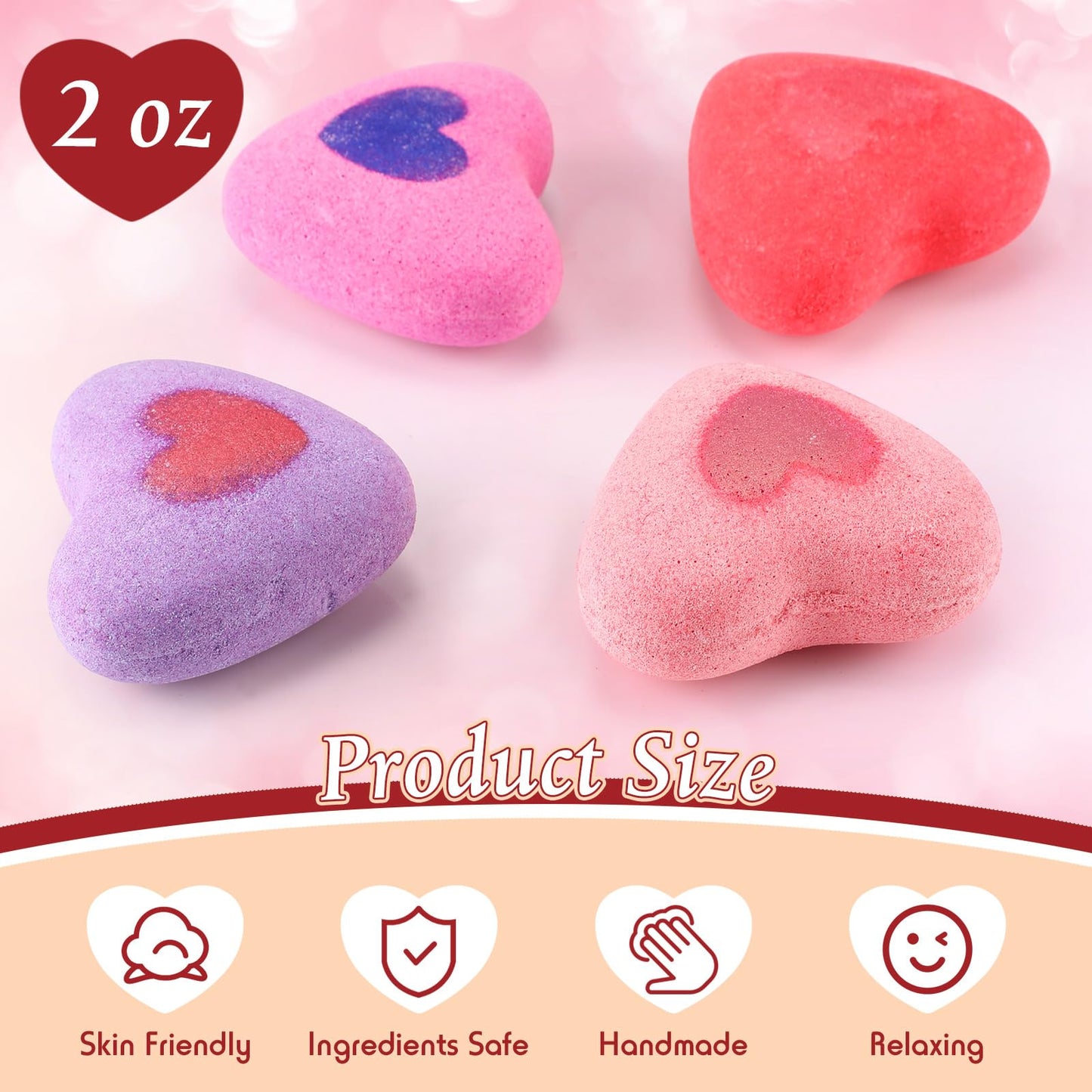 Loopeer 12 Pcs Mother's Day Heart Shape Bath Bombs Gift Set, Women Bubble Spa Bath Bomb Handmade Bath Fizz Balls Party Favors Relaxing Bubble Bathbombs Gifts for Mom, Wife(Red Inlay)