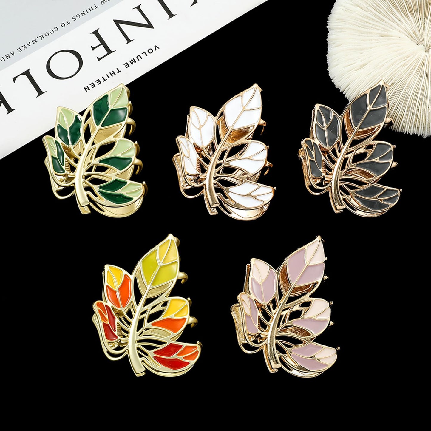 Eddie Munson Flower Leaf Hair Claw Clips Set for Women Girls-Butterfly Metal Large Hairpin Claw Clips-Hair Accessories for Thin Hair Thick Hair Long Hair Short Hair for Girls Women (5 PCS Leaf)