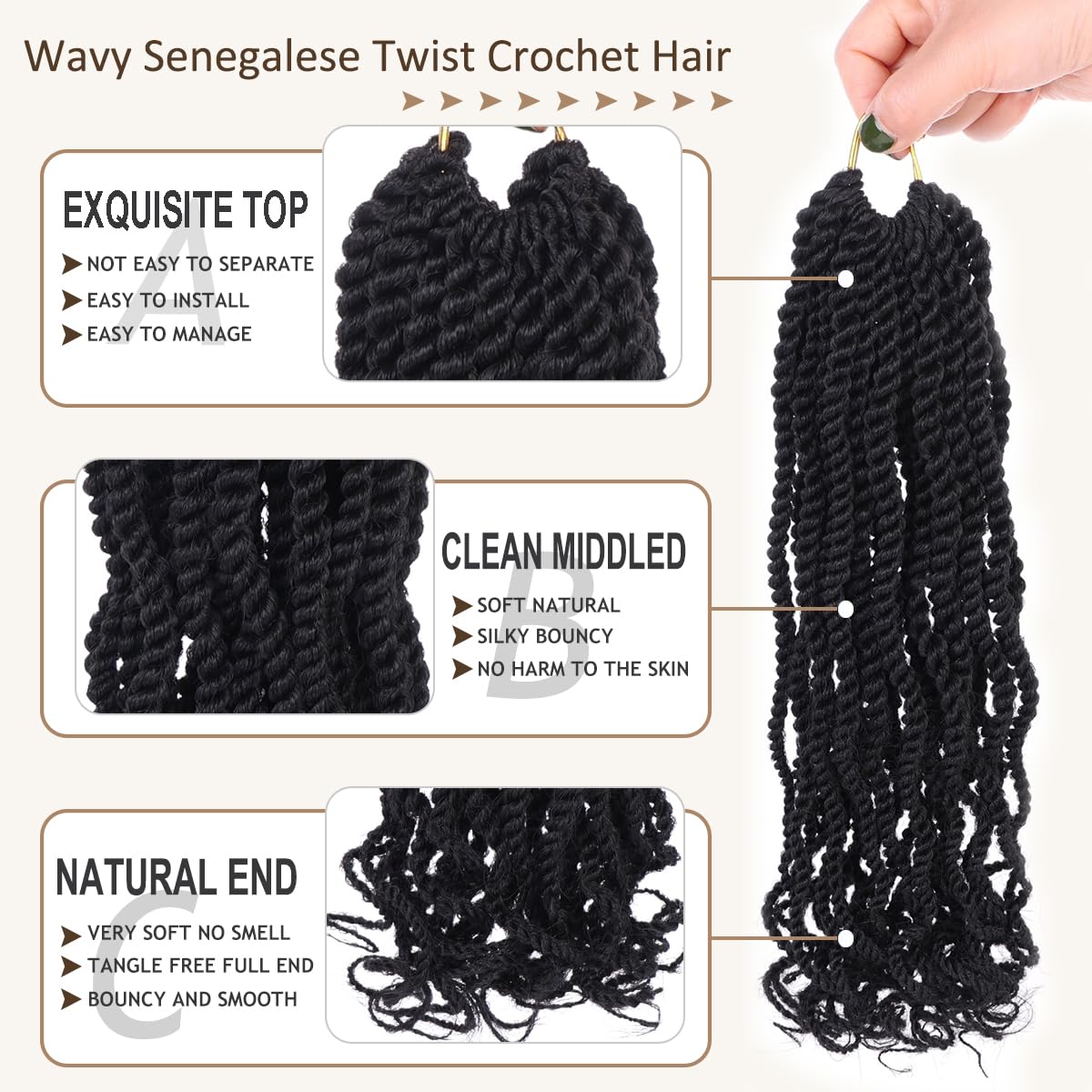 Kachanaa 8 Pack Wavy Senegalese Twist Crochet Hair With Curly Ends for Women 12 Inch Synthetic Pre Looped Short Kids Crochet Braids Pre Twisted Small Havana Twist Braiding Hair Extension 1B#