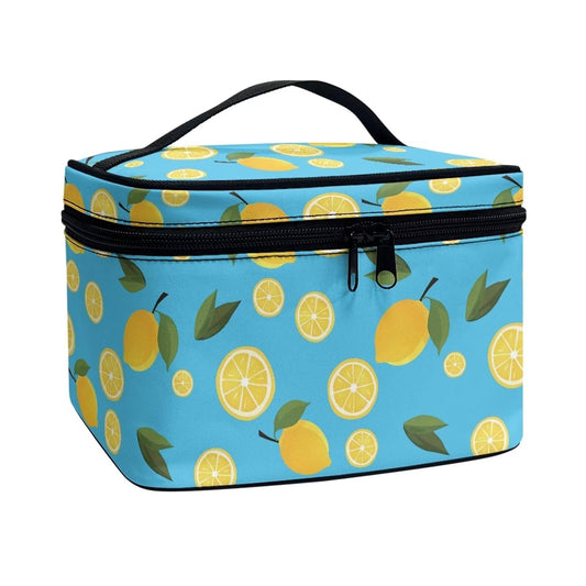 Psaytomey Travel Makeup Organizer Lemon Printed Cosmetic Bags Organizer Case for Storage Makeup Brush Tools Fits for Business Trips Camping Home Use