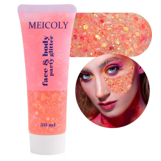 MEICOLY Chameleon Tangerine Body Glitter,Chunky Face Glitter Paint,Color Changing Mermaid Face Glitter Gel,Holographic Glitter Sequin for Face Body Hair,Festival Party Cheer Glitter Makeup,50ml