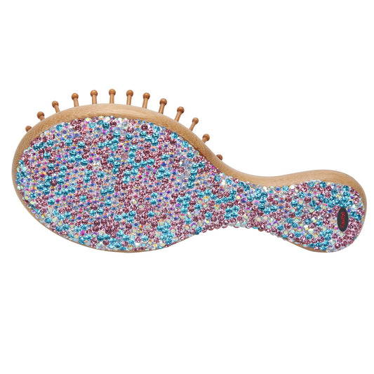 Fawziya Sparkly Hairbrush Oval Bamboo Medium Rhinestone Hairbrushes For Woman-AB Lake Blue