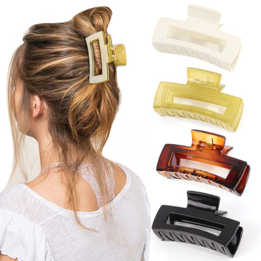 Canitor 4 PCS Hair Claw Clips,3.1 inches Acrylic Rectangular Hair Clips Tortoise Barrettes French Design Banana Jaw Clips Hair Clips for Thin Hair Non-slip Clip