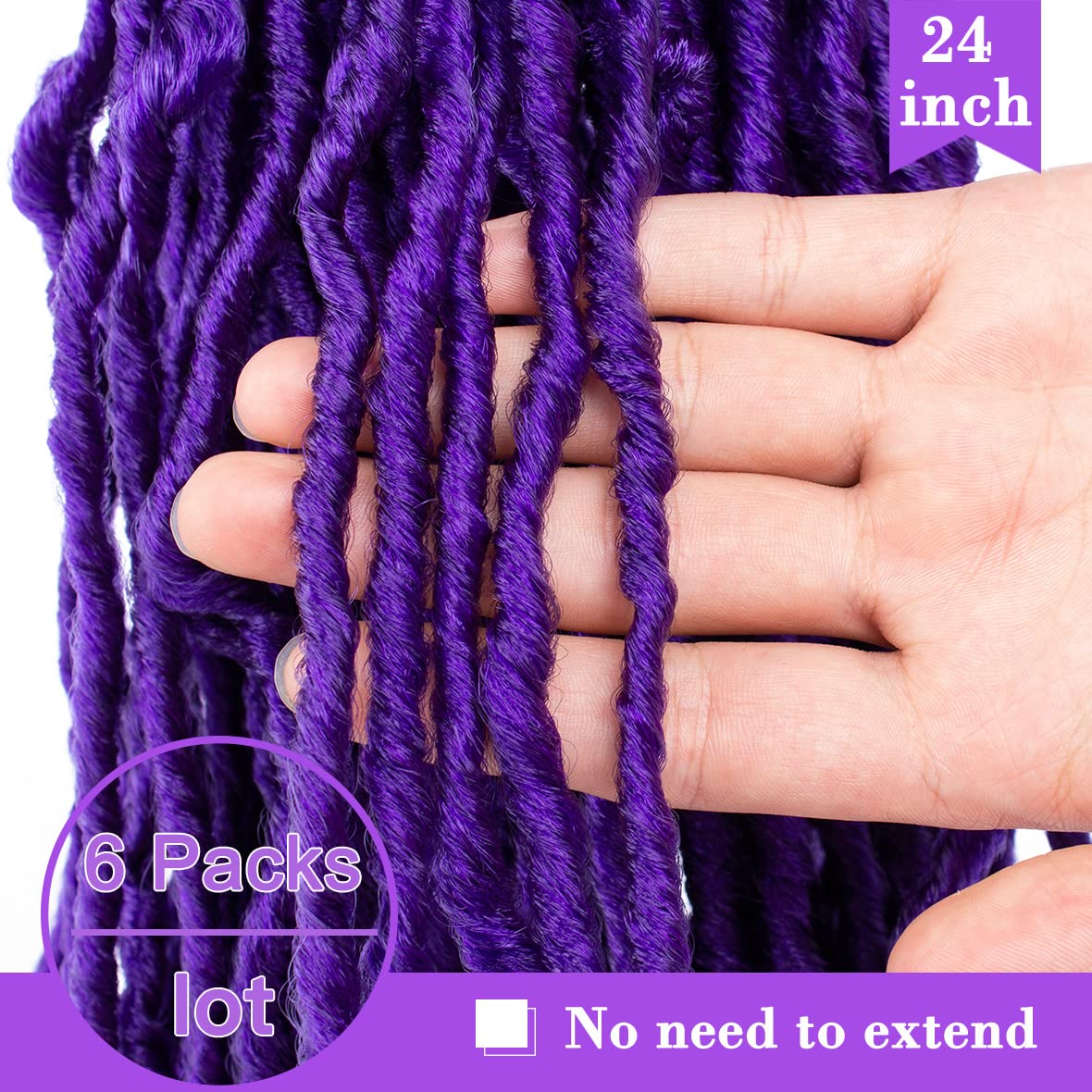 ZRQ 6 Packs Purple Soft Locs 24 Inch Faux Locs Crochet Braids Hair Pre-looped Colorful Locs, Curly Wave Goddess Locs Extended Afro Roots Dreadlocks Hair Extension Purple#