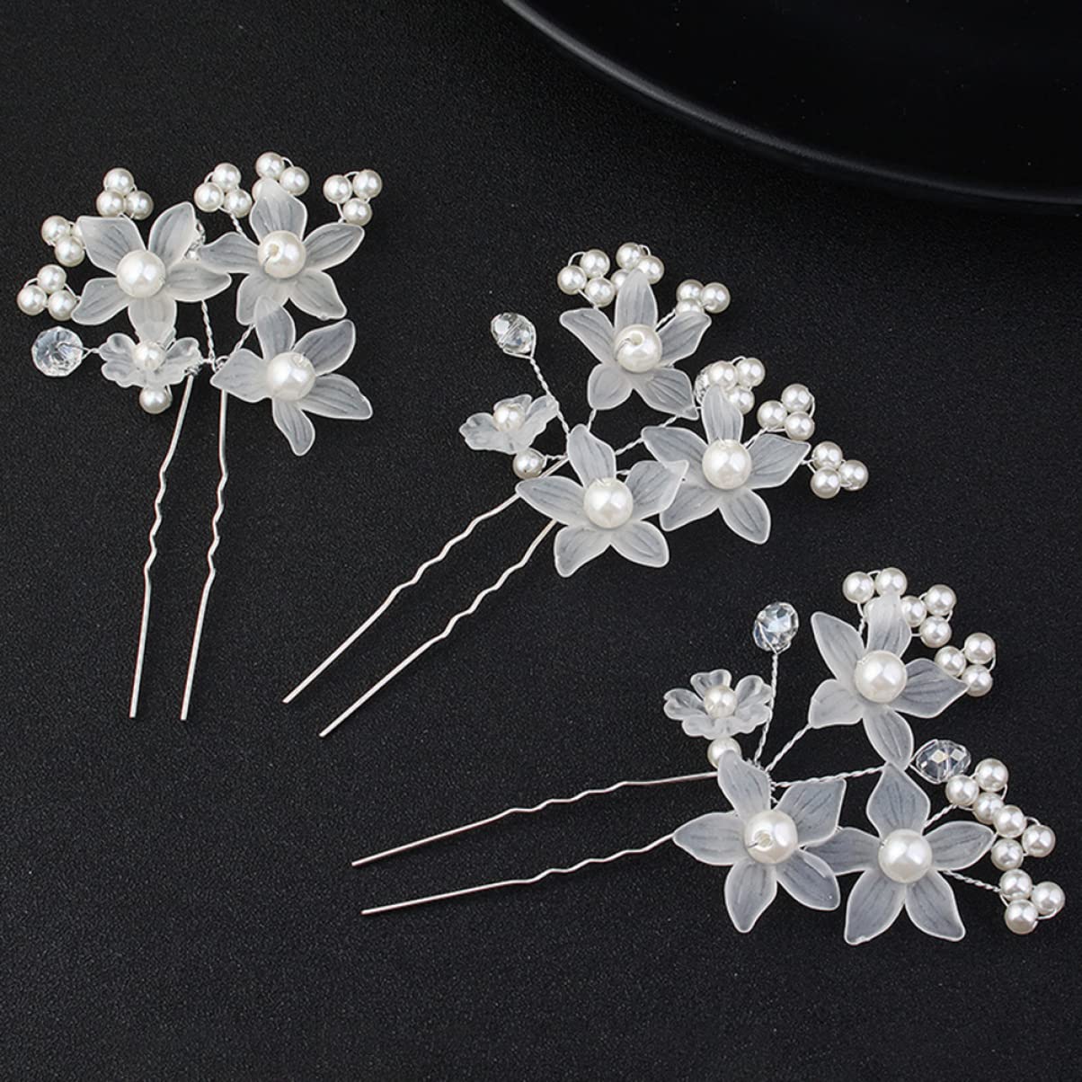 LALAFINA 12Pcs Flower Bridal Hair Pins White Flower U Shape Hairpins Pearl Bridal Hair Pins Bride Hair Piece Wedding Hair Accessories for Bridal Women