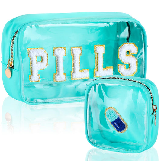 Hillban 2 Pcs Medicine Bag Chenille Letter Bag Preppy Clear Makeup Meds Travel Bag Nylon Pouch Set PVC Transparent Cosmetic Bag Mini First Aid Christmas Gift for School Travel Supplies (Fresh)