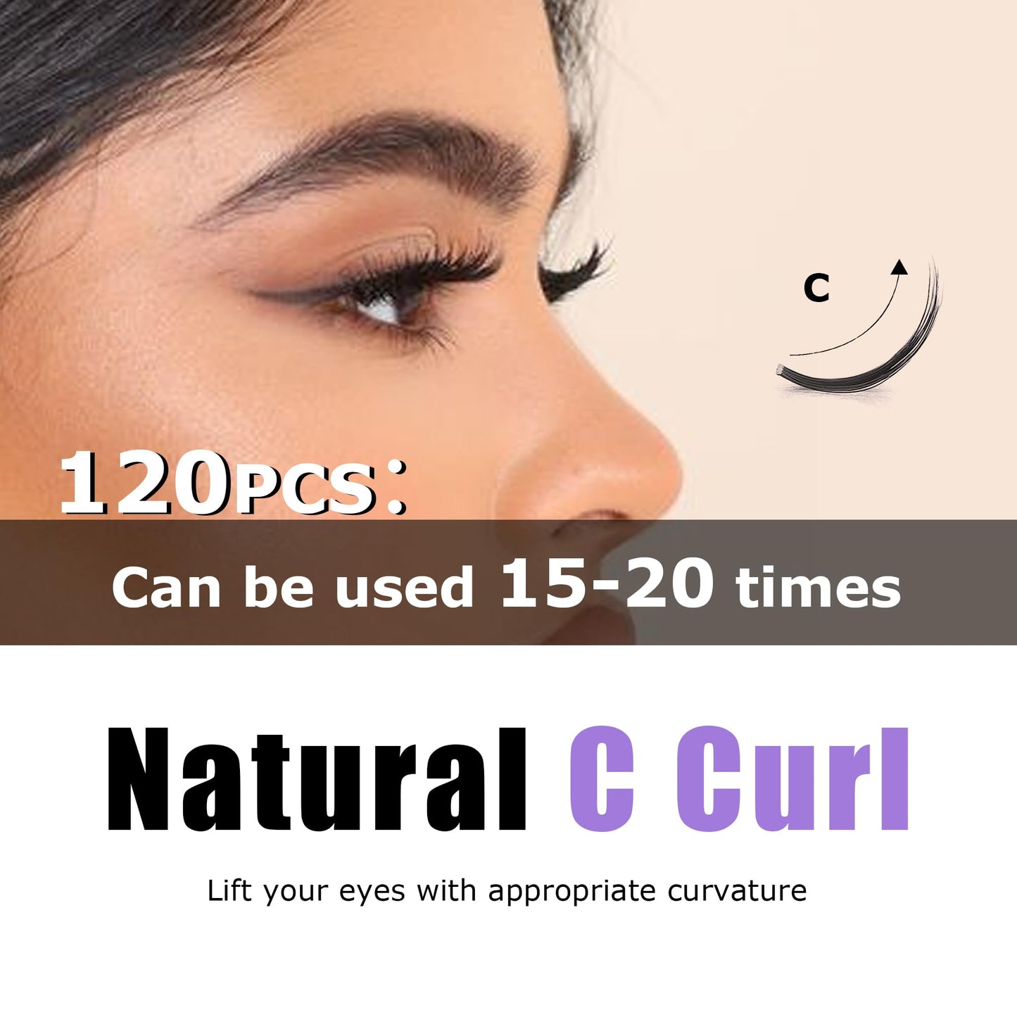 GAQQI Lash Clusters, Eyelash Clusters 120PCS C Curl Individual Lashes, Wispy Cluster Eyelash Extension 16mm Only, Natural Looking Cluster Lashes （GQ03, C Curl, 16mm)