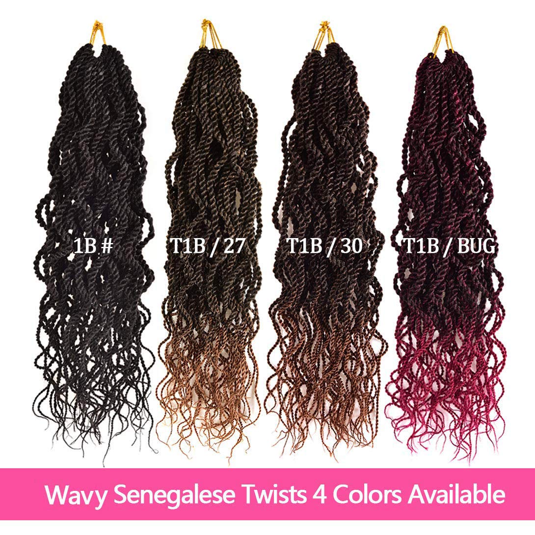 Wavy Senegalese Twist Crochet Hair Braids 18 inch 5 Packs Curly Twist Crochet Hair Braids Wavy Ends Synthetic Hair Extensions For Black Women (1B/30)