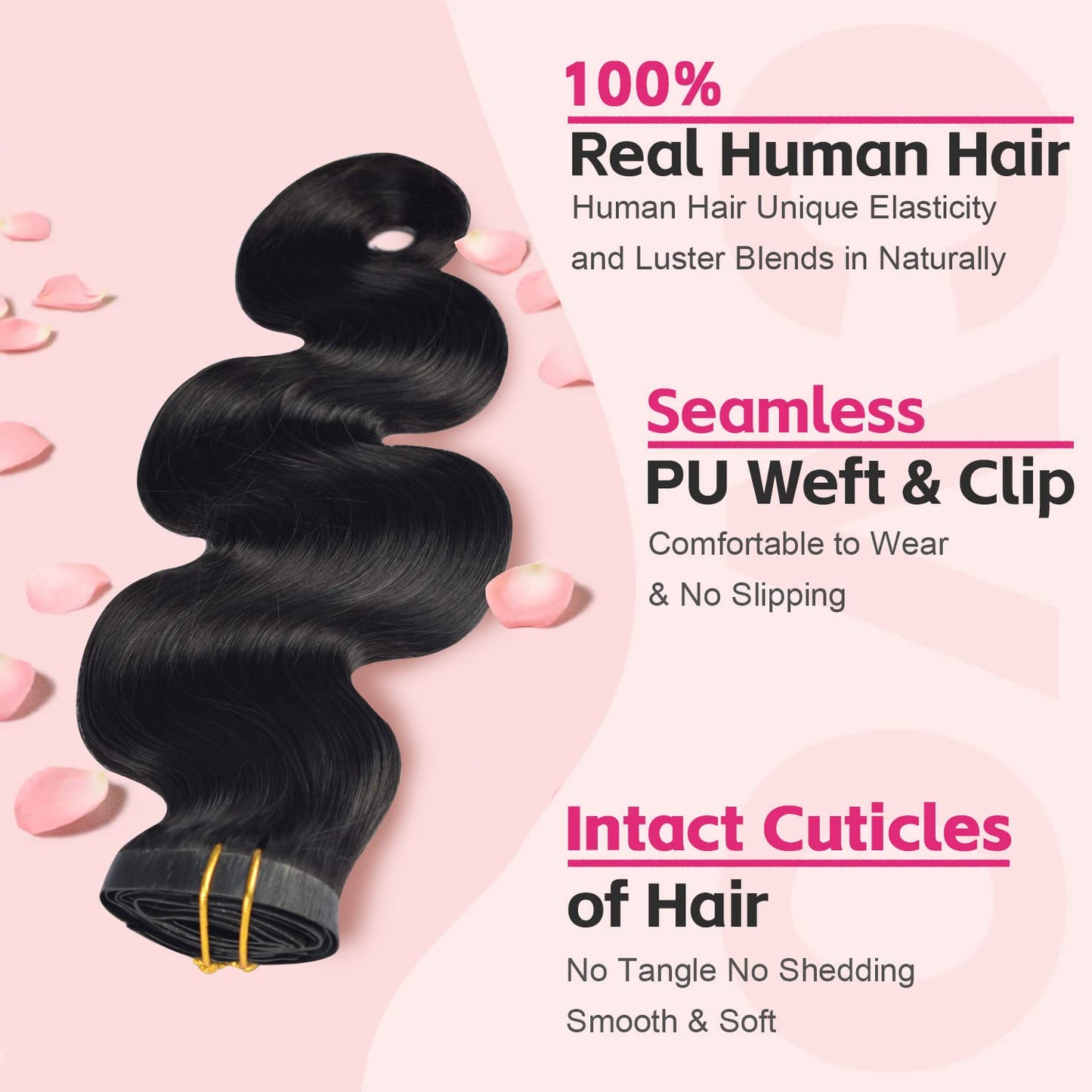 Clip in Hair Extensions Real Human Hair for Women 110g 6pcs Seamless Clip in Hair Extensions Body Wave 10A Brazilian Human Hair Extension Soft PU Weft Clip On Hair Extensions #1B Natural Black 20 Inch