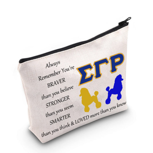 LEVLO Sorority Cosmetic Make up Bag Greek Sorority Sigma Gamma Rho Inspired Gift You Are Braver Stronger Smarter Than You Think Makeup Zipper Pouch Bag