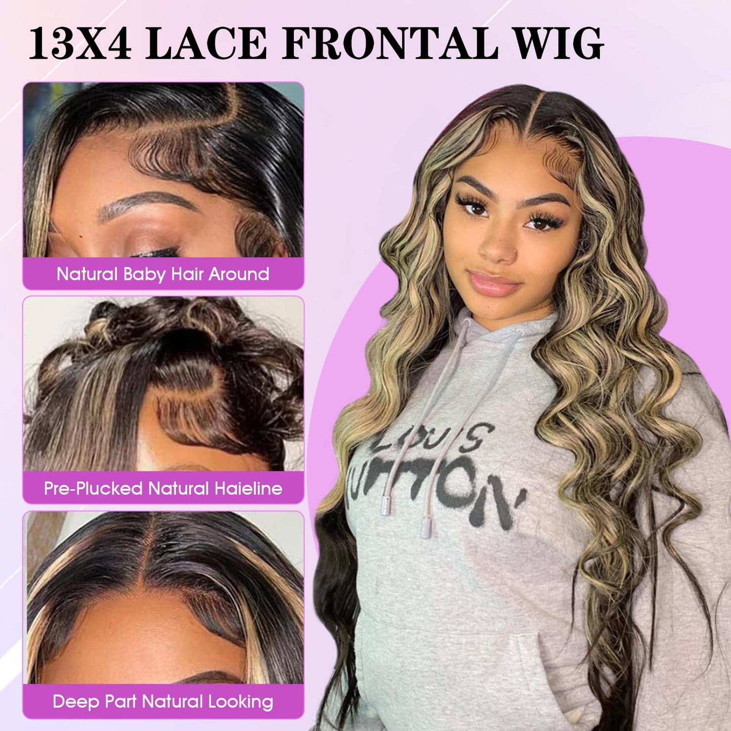 WRLYYEO Ombre Lace Front Wig Human Hair Pre Plucked 1B/27 Highlight Lace Front Wig Human Hair with Baby Hair 180 Density 13x4 Body Wave Colored Lace Front Wigs Human Hair Glueless Wigs 18 Inch