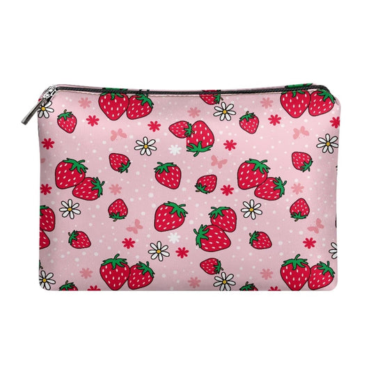 ELEDIZI Cute Makeup Pouch Strawberry Aesthetic Cosmetic Case for Teen Girls Pink Leather Toiletry Bag Waterproof Makeup Brush Bag Lipstick Travel Bag Zipper Clutch Purse for Phone and Keys Nice Gifts