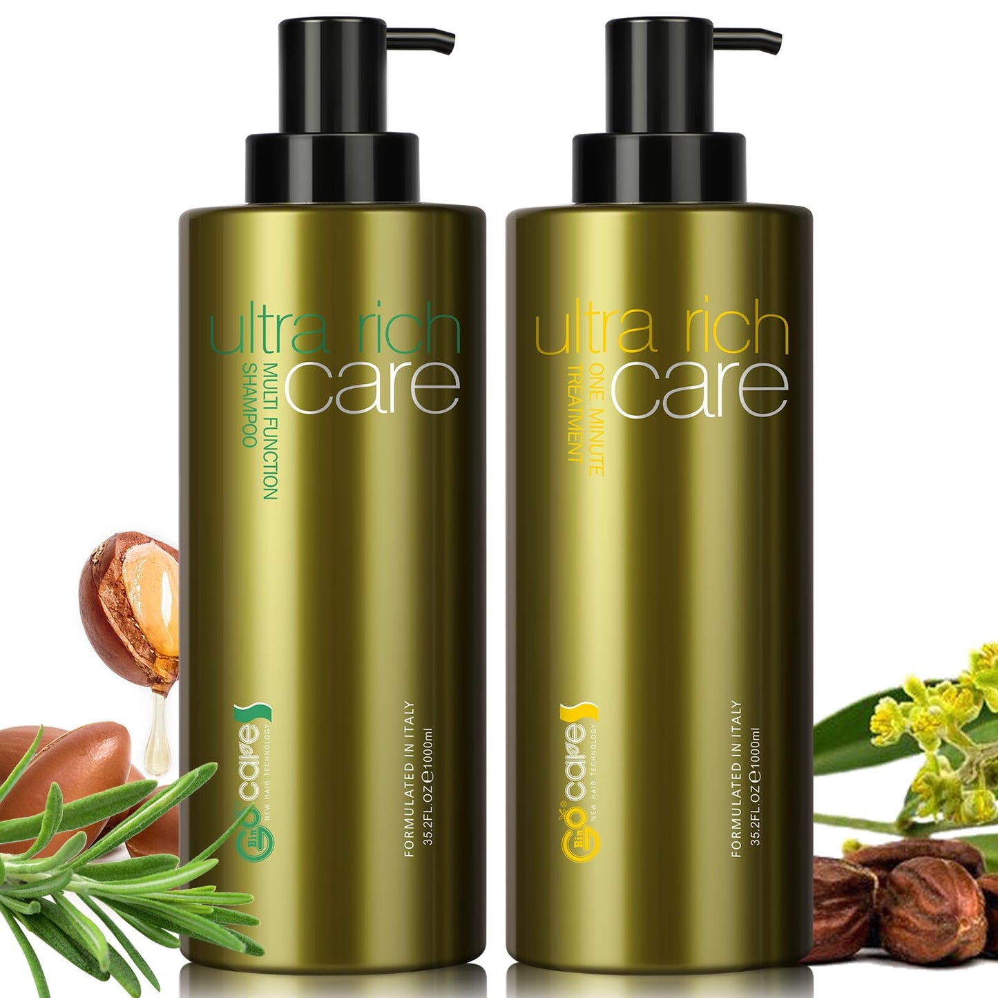 Bingocare 35.2 OZ Natrual Sulfate Free Argan Oil Shampoo and Conditioner Sets Ultrarich Haircare for Damaged Dry Curly Frizzy Hair Moisturizing Volumizing Gentle Hair Restoration Formula for Men&Women