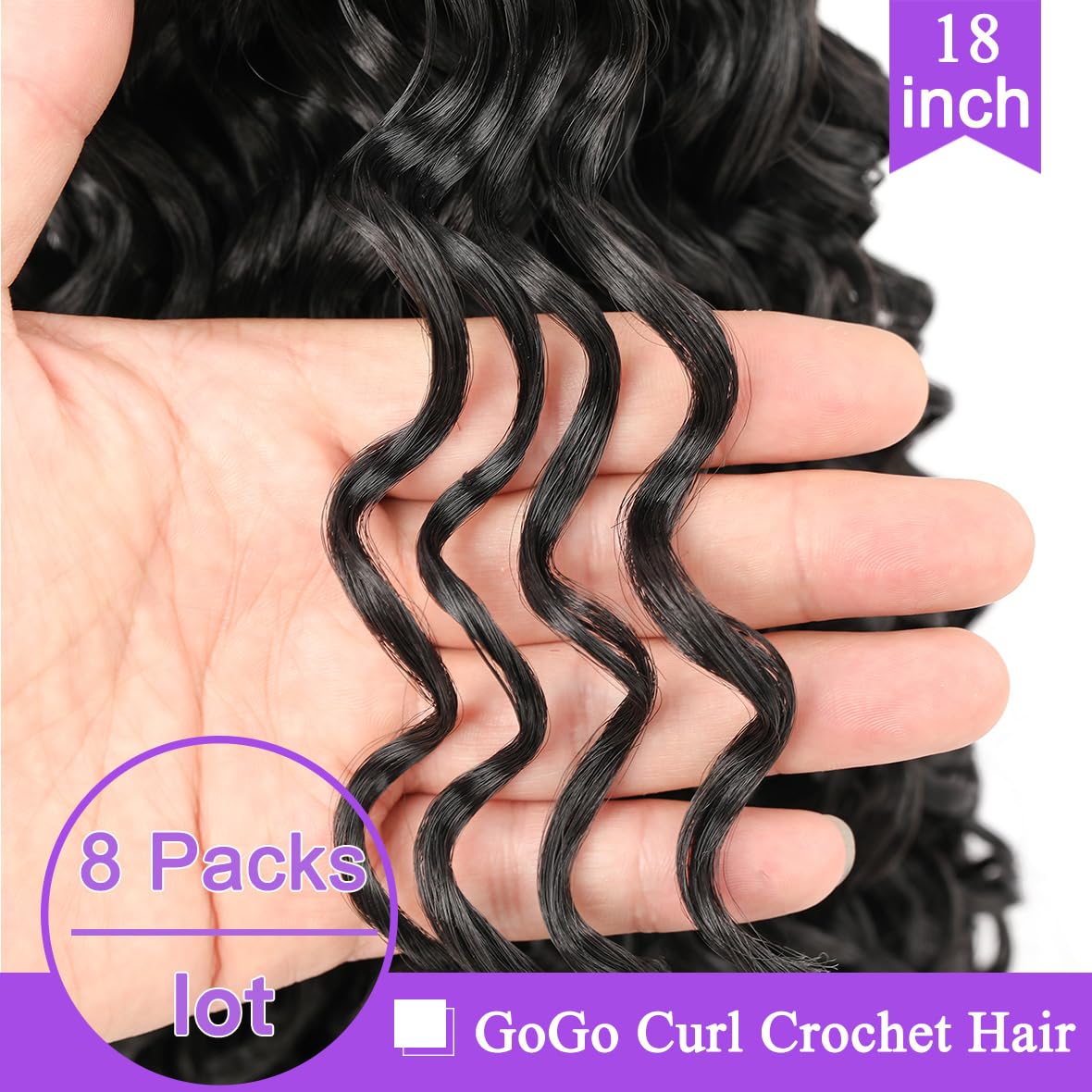 ZRQ GoGo Curl Crochet Hair 18 Inch Water Wave Curly Crochet Hair for Women,8 Packs Ocean Wave Crochet Hair Synthetic Deep Wave Beach Curl Crochet Hair Extensions (18 inch 1B)