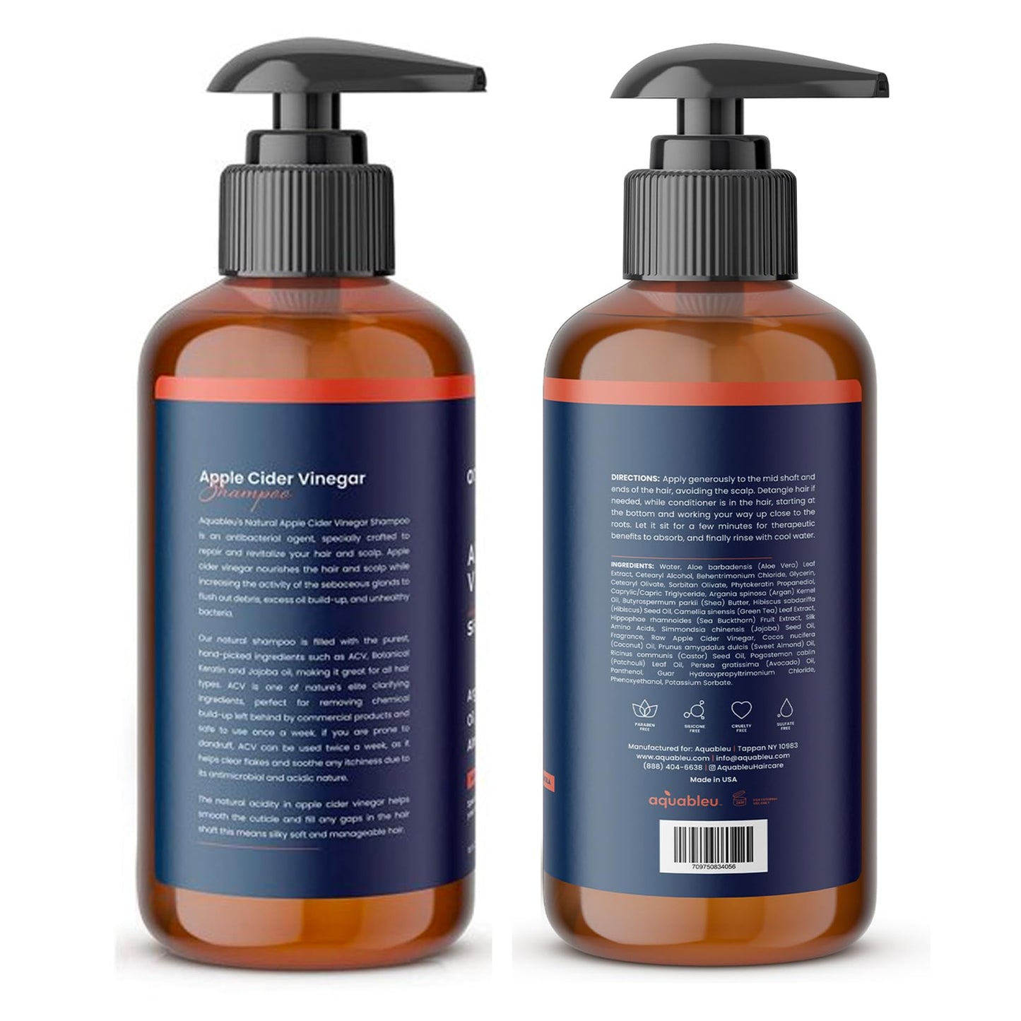 Apple Cider Vinegar Shampoo and Conditioner Set - Clarifying and Restorative For Scalp While Deeply Nourishing Ends - Sulfate Free - Safe For Color Treated Hair - 16oz